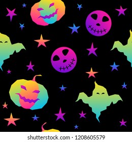 Abstract rainbow happy halloween seamless background. Modern pattern for halloween card, party invitation, menu, wallpaper, holiday shop sale, bag print, t shirt, workshop advertising etc.