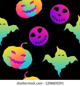 Abstract rainbow happy halloween seamless background. Modern pattern for halloween card, party invitation, menu, wallpaper, holiday shop sale, bag print, t shirt, workshop advertising etc.