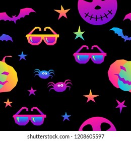 Abstract rainbow happy halloween seamless background. Modern pattern for halloween card, party invitation, menu, wallpaper, holiday shop sale, bag print, t shirt, workshop advertising etc.