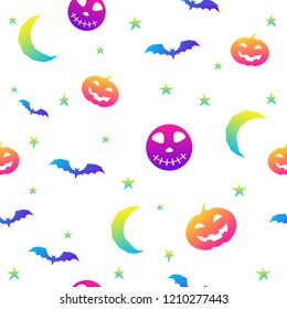 Abstract rainbow happy halloween seamless background. Modern pattern for halloween card, party invitation, menu, wallpaper, holiday shop sale, bag print, t shirt, workshop advertising etc.