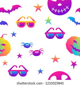 Abstract rainbow happy halloween seamless background. Modern pattern for halloween card, party invitation, menu, wallpaper, holiday shop sale, bag print, t shirt, workshop advertising etc.