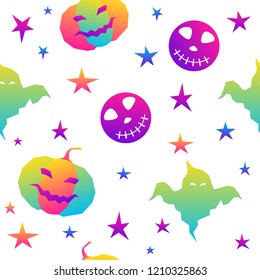 Abstract rainbow happy halloween seamless background. Modern pattern for halloween card, party invitation, menu, wallpaper, holiday shop sale, bag print, t shirt, workshop advertising etc.