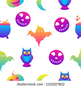 Abstract rainbow happy halloween seamless background. Modern pattern for halloween card, party invitation, menu, wallpaper, holiday shop sale, bag print, t shirt, workshop advertising etc.