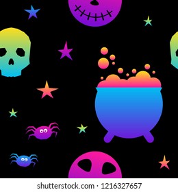 Abstract rainbow happy halloween seamless background. Modern pattern for halloween card, party invitation,  wallpaper, holiday shop sale advertising etc.