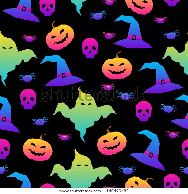 Download Abstract Rainbow Happy Halloween Seamless Background Stock ...