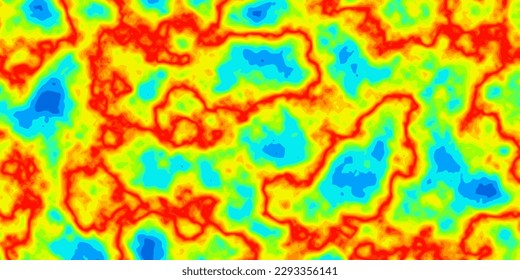 Abstract rainbow heat map vector thermal spectrum. Hot and cold temperature distribution on landscape. Infrared thermographic background. Global warming concept. Data of temperature scanner