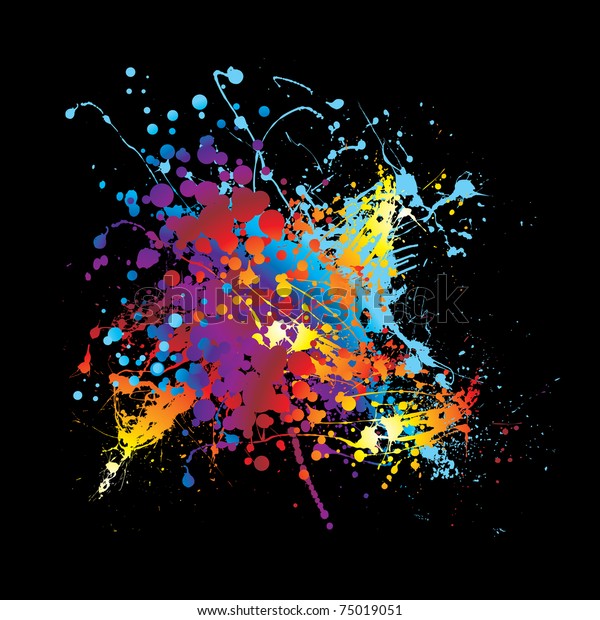 Abstract Rainbow Ink Splat Black Background Stock Vector (Royalty Free ...