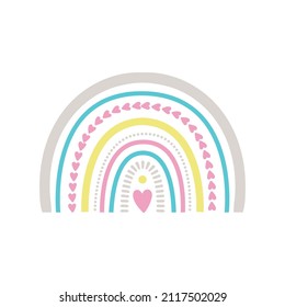 Abstract rainbow izolated on white background.Baby shower vector illustration. Pastel colors for kids.