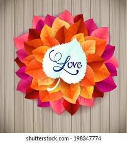 Abstract rainbow leaf vector background on the wooden planks