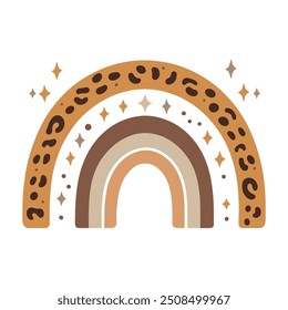Abstract rainbow with leopard print and stars on white background vector single illustration