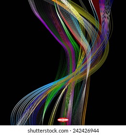 abstract rainbow line colored wave rainbow band on black background vector