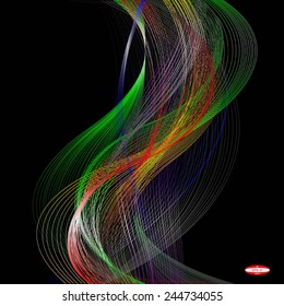 abstract rainbow line colored wave on black background vector