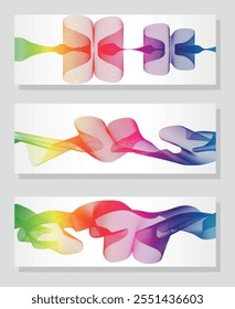 Abstract rainbow lines background, horizontal banner set.
