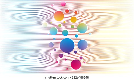 Abstract rainbow lines background , page template for print and web , vector line illustration , creative concept with 3d effect, with rounds.