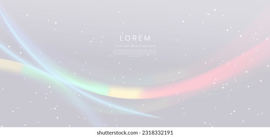 Abstract rainbow lines curved on grey background. Blurred overlay texture. Vector illustration
