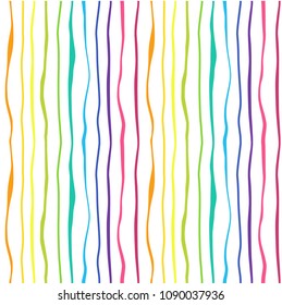 Abstract rainbow lines waves seamless pattern. Striped minimalistic colorful background. Ocean sea water texture. Vector wavy decorative texture for textile prints, covers, wallpaper, wrapping paper