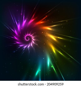 Abstract rainbow neon vector cosmic spiral background