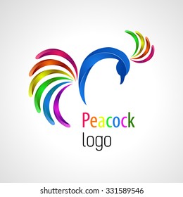 Abstract rainbow peacock from swirl color shapes vector logo design template