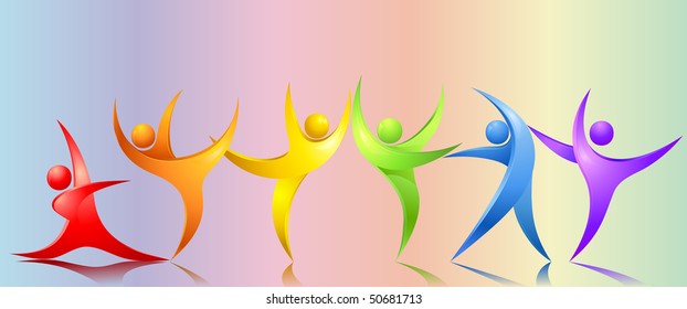 Abstract rainbow people dancing ballet