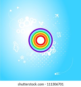 Abstract rainbow planet in it`s atmosphere