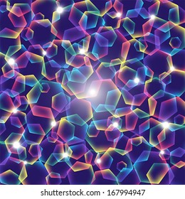 Abstract rainbow polygons background with lights. vector.
