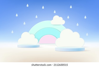 Abstract rainbow in the rainy background. paper cut and craft design. vector, illustration.