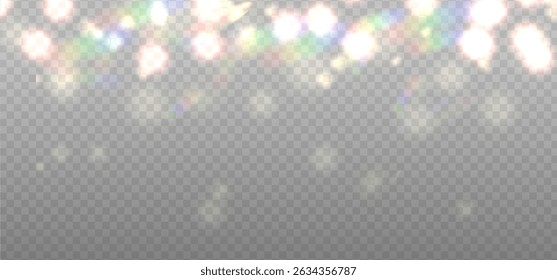 Resplandor Abstractas de la refracción del arco iris y efecto bokeh. Efecto de reflexión de fugas de luz de cristal caliente. Fondo de refracción transparente. Superposición de Vector para efecto festivo de vacaciones.