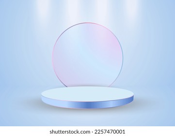 Abstract rainbow round podium illuminated with points of spotlight on the top. Modern vector stage 3Ds use for Award ceremony concept. Vector illustration
