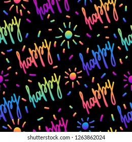 Abstract rainbow seamless pattern background. Modern swatch paint for birthday card, party invitation, sale wallpaper, holiday wrapping paper, fabric, bag print, t shirt, workshop advertising