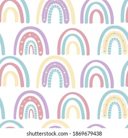 .Abstract rainbow seamless pattern. Children's pattern in muted pastel colors. Hand-drawn vector illustration. Design for textiles, packaging, wrappers