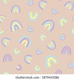 .Abstract rainbow seamless pattern. Children's pattern in muted pastel colors. Hand-drawn vector illustration. Design for textiles, packaging, wrappers
