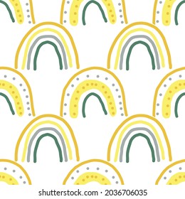 abstract rainbow seamless pattern. hand drawn in boho style. trendy colors 2021. doodle. textiles, nursery room decor, wallpaper, wrapping paper