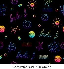 Abstract rainbow seamless pattern. Modern swatch background for birthday card, kids party invitation, wallpaper, holiday wrapping paper, shop sale poster, bag print, t shirt, workshop advertising