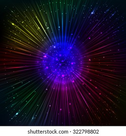 Abstract rainbow shining vector cosmic background.