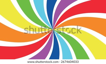 Abstract rainbow spiral background with colorful swirling stripes. Vibrant psychedelic design with dynamic curves and bright rainbow colors. Perfect for festive decoration, wallpaper and graphic art
