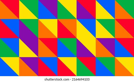 Abstract rainbow square triangle mosaic tile background design. Happy LGBT people pride month theme vector template. 
