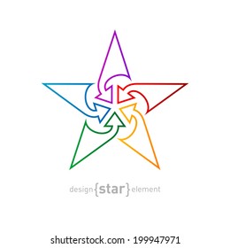 The Abstract rainbow star vector design element made of thin lines on white background. Corporate logo template