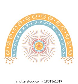 Abstract rainbow and sun pattern in boho style