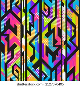 Abstract rainbow tech seamless pattern.