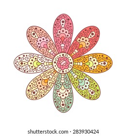 Abstract rainbow vector flower. Cute doodle flower isolated on white