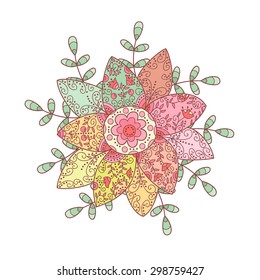 Abstract rainbow vector flower. Cute doodle flower.