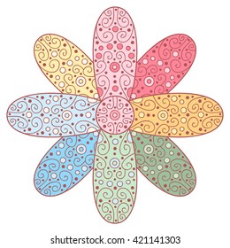 Abstract rainbow vector flower. Cute doodle flower.