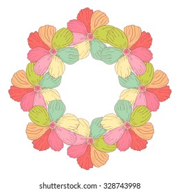 Abstract rainbow vector flower wreath. Cute doodle flower.