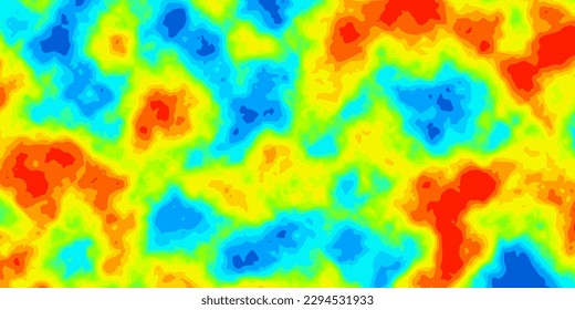 Abstract rainbow vector heatmap of hot and cold distribution on landscape. Infrared thermographic background. Global warming concept. Data of temperature scanner