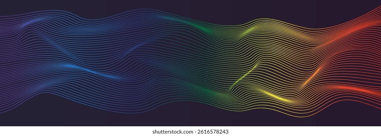 Abstract rainbow wave elements for design. Dynamic wave pattern. Modern flowing wave lines. Futuristic technology concept. Perfect for banner, poster, cover, brochure, flyer, website. Simple abstract 