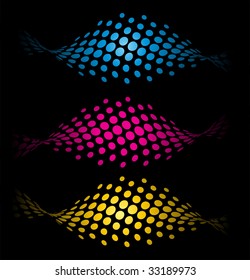 Abstract rainbow wave halftone background with three different type