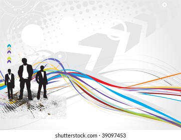 Abstract rainbow wave line background with standing businessman . Vector illustration