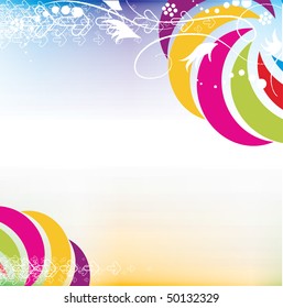 abstract rainbow wave line with floral element background, vector illustration