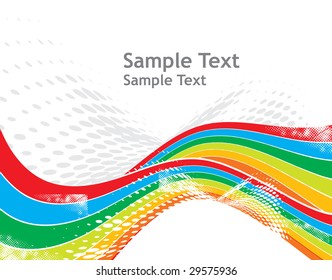 abstract rainbow wave line with grunge retro halftone background