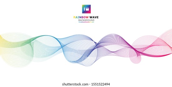 Abstract rainbow wave lines flowing on white background. Colorful color motion smooth design elements in concept sound, music, science, technology. Vector illustration